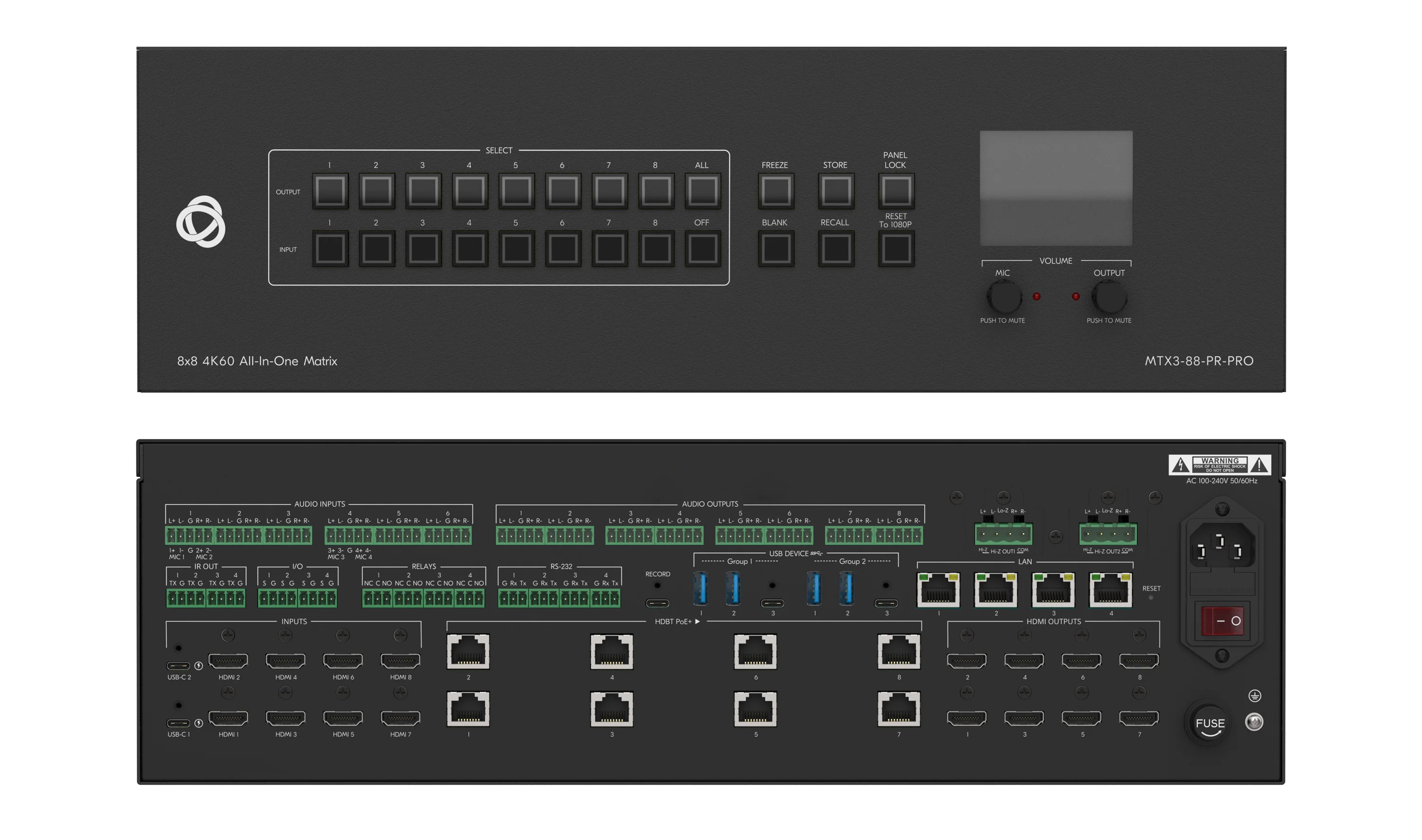 Kramer MTX3-88-PR-PRO 8x8 4K60 All-in-One Hybrid Presentation Matrix