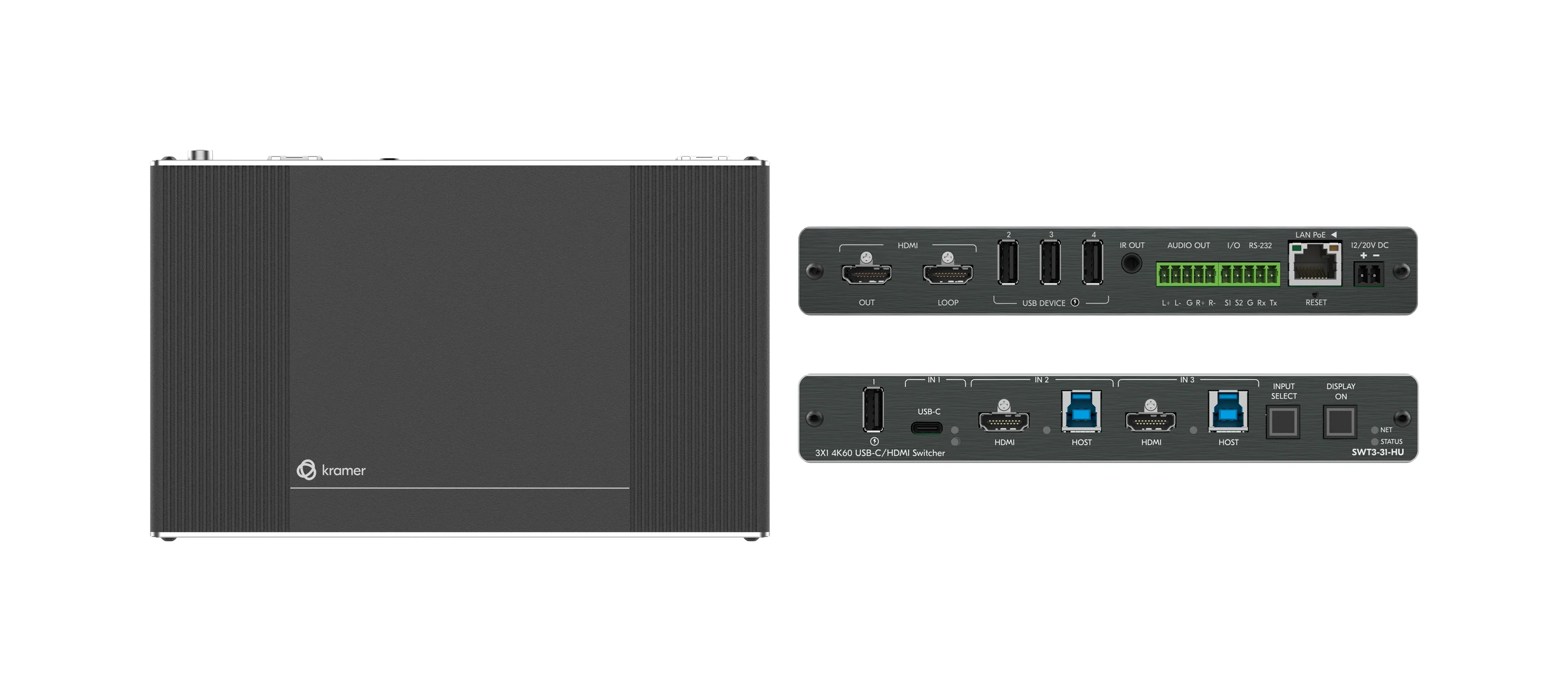 Kramer SWT3-31-HU 3x1 4K60 USB-C and HDMI Auto Switcher