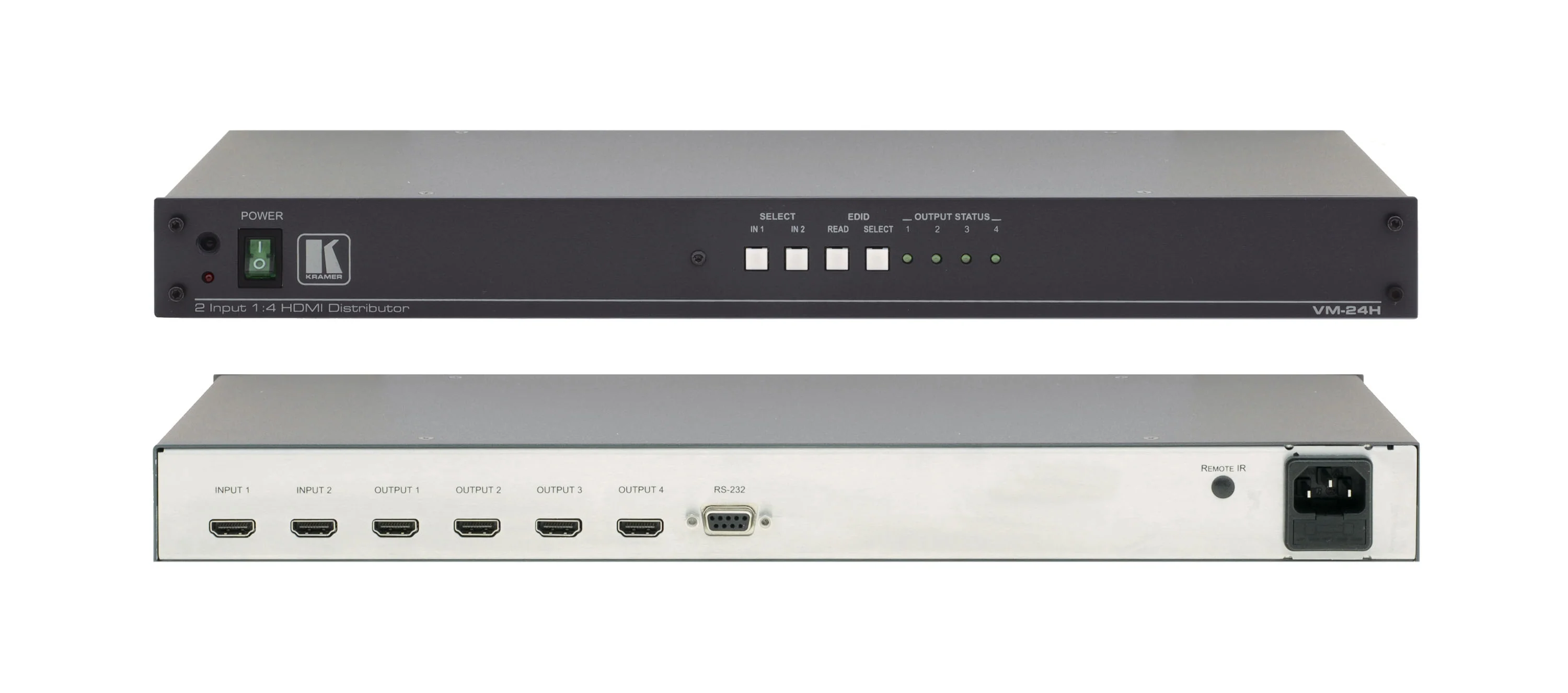 Kramer VM-24H 2x1:4 HDMI Switchable Distribution Amplifier 6.75Gbps 1U Rack