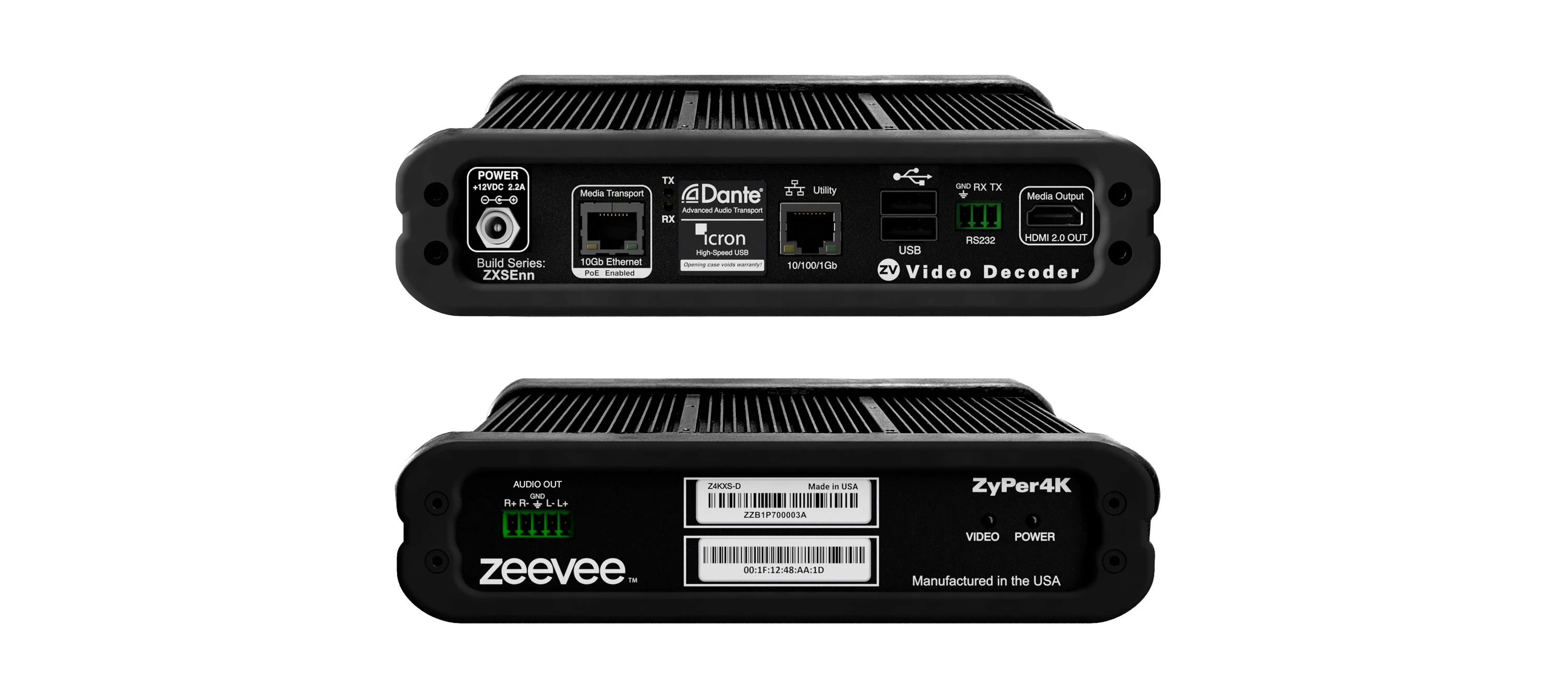 Kramer Z4KC2XS-DAU ZyPer4K-XSE Copper Decoder with Dante and Icron