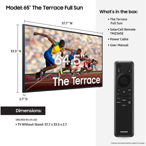 Samsung 65 Inch The Terrace Full Sun QLED 4K Outdoor TV - Image 3